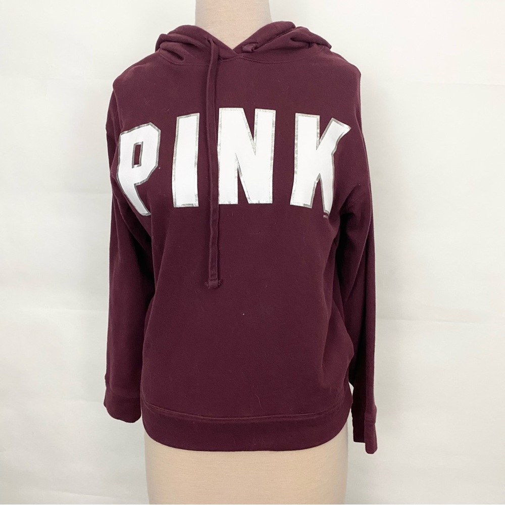 Victoria’s Secret PINK metallic logo maroon hoodie